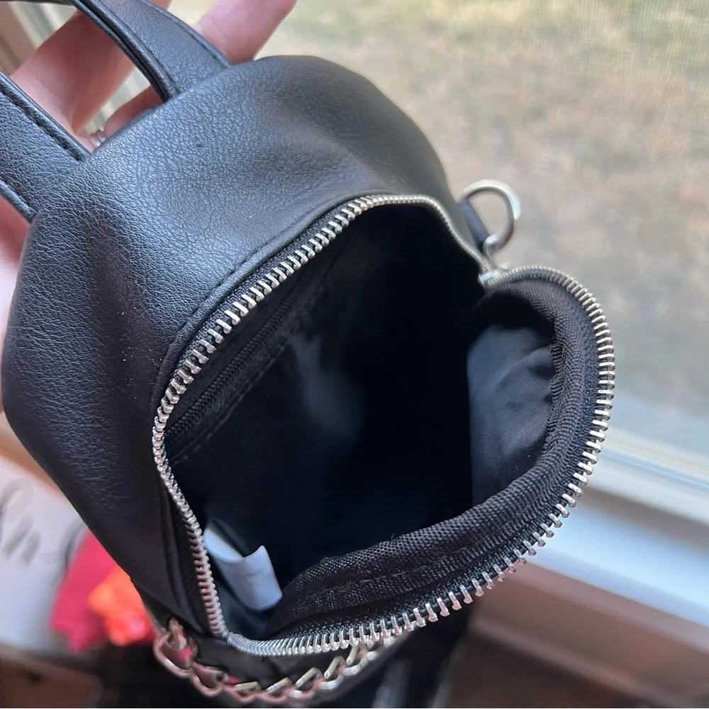 Black Faux Leather Backpack with Chain Detail